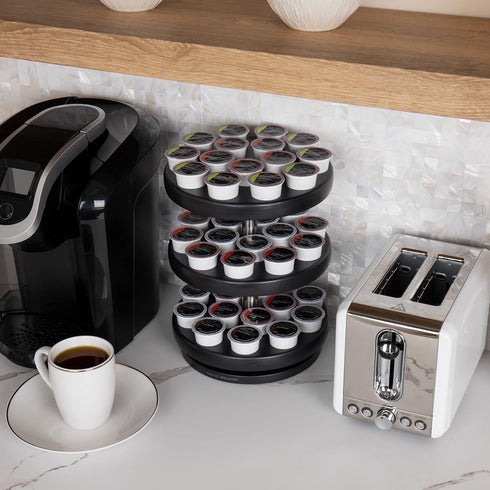 Mind Reader Single Serve Coffee Pod Carousel - 45 Pod Capacity, Countertop Organizer, 9.5" L x 9.5" W x 11.75" H (Black)