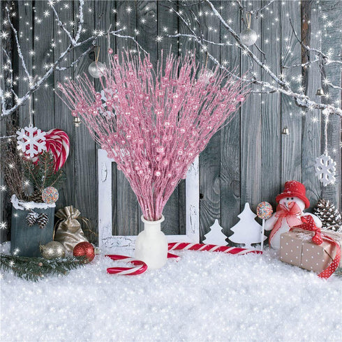 Lvydec 22pcs Christmas Glitter Berries Stems Clearance, 17" Artificial Christmas Picks for Tree Ornaments, DIY Xmas