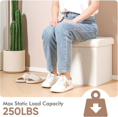 15"x15"x15" B FSOBEIIALEO Small Storage Ottoman Cube Sherpa Ottomans Foot Rest, Foldable Boucle Ottoman, Faux Teddy