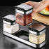 304 Set 3 Counter, Condiment Jar Spice Container with Stainless Steel Lids and Spoons,Clear Glass Condiment Canisters