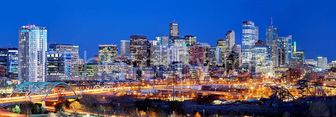 PHOTOSBYJON Denver Skyline 2018 Photo Print UNFRAMED Dusk from NW Color City Downtown 11.75 x 36 inches