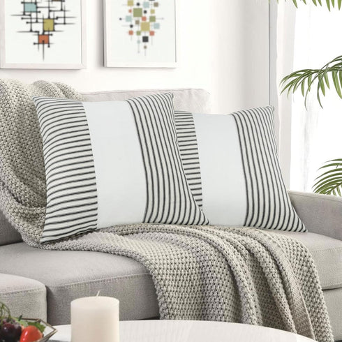 18x18, Set 2, Farmhouse Pillow Covers Boho Modern Accent Square Throw Pillow Covers of Black and White Striped