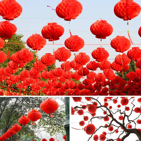 10 Pcs Chinese New Year Lanterns, Red Lanterns Set for Spring Festival Wedding Decoration (25 Cm/10")