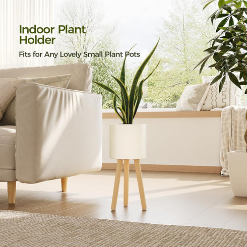 Bamworld Single Plant Holder for Indoor Plants Metal Planter Stand Wooden Leg White Plant Stand Indoor Flower Pot Stand