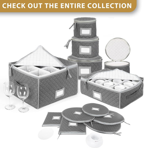 Fine China Storage - Set of 4 Quilted Cases for Dinnerware, Sizes: 12" - 10" - 8" and 7" Wide, Gray