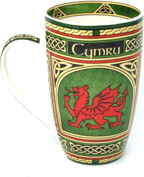 Clara Craft Wales Porcelain Coffee Mug - Welsh Red Dragon Porcelain Cup with Irish Celtic Knots Design, Made of New