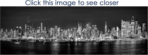 New York City 2022 Manhattan Midtown Skyline Photo Print, Unframed, Night Black & White, 11.75 x 36 inches