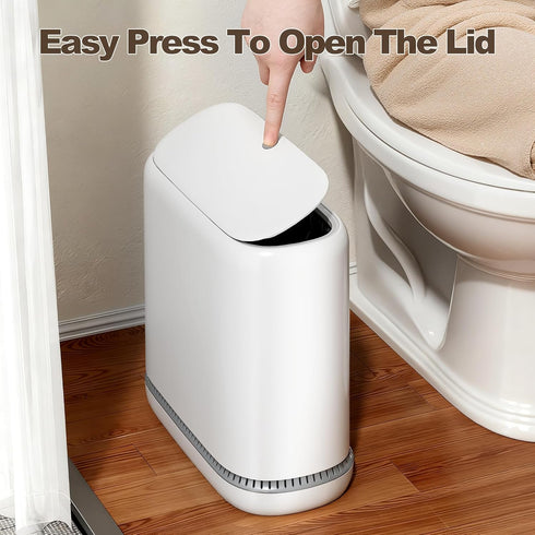 Spreezy 2.3 Gallon/8.6 5 Bathroom Trash Can with Lid, L Small Trash Can, Pneumatic Adhesion Style Garbage Can
