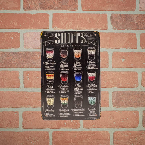 TG,LLC Treasure Gurus Metal 8x12 Retro Classic Alcohol Liquor Shots Menu Recipes Wall Sign Tin Home Bar Pub Art Decor