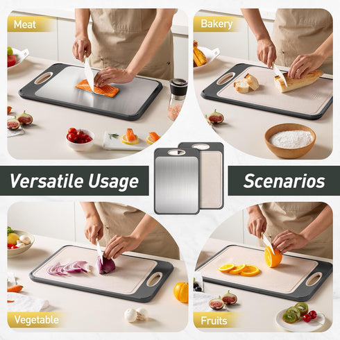2025 (16"L 11"W) Stainless Steel Cutting Board, Non Toxic Cutting Board for Kitchen Double Sided Food Grade, Chopping