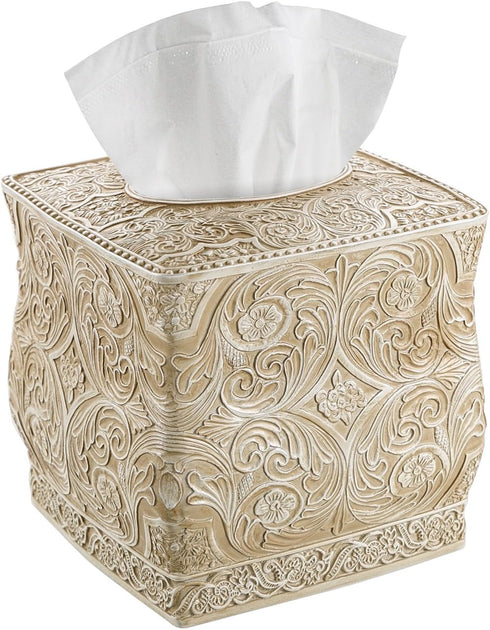 Creative Scents Victoria Tissue Box Cover, Beige Square Holder for Bathroom, Decorative with Durable Slider