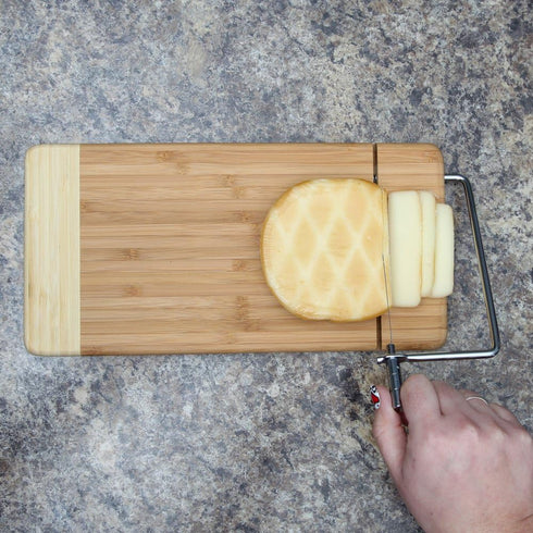 Home-X Bamboo Cheese Cutting Board with Stainless Steel Wire Slicer, Ultimate Two-In-One Kitchenware