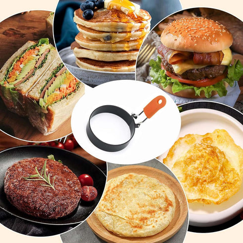 Generic 3.5" Set 4 Nonstick Stainless Steel Egg Rings of with Oil Brush, Round Crumpet Ring Mold for Muffins Pancake