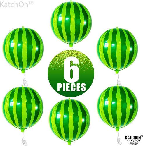 KatchOn Big 22 Inch Watermelon Balloons - Pack of 6, 4D Round Watermelon Mylar Balloon for Summer Party Decorations
