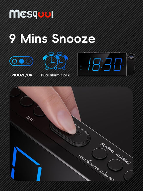 Mesqool Projection Alarm Clock - Loud Vibrating Alarm Clock for Heavy Sleepers with USB Charging Port
