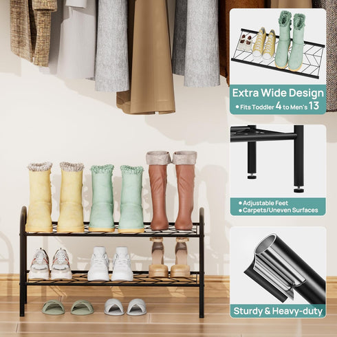 Closet, 2-Tier 4-8 viewcare Shoe Rack for Small Shoe Rack for Entryway & Garage, Sturdy Metal Construction, Shoe
