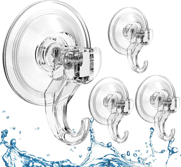 Quntis 4 Pack Suction Cup Hooks, Multi-Purpose Clear Waterproof Heavy Duty Hangers for Bathroom and More