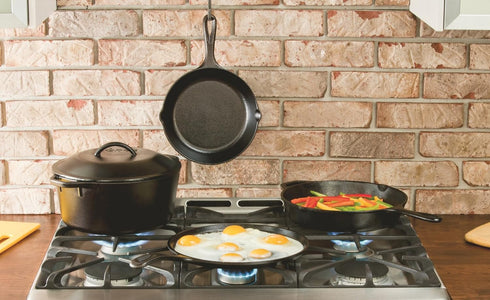 Lodge 5 Quart Pre-Seasoned Cast Iron Dutch Oven with Lid - Black Wire Bail Handle for Easy Transfer from Cooking
