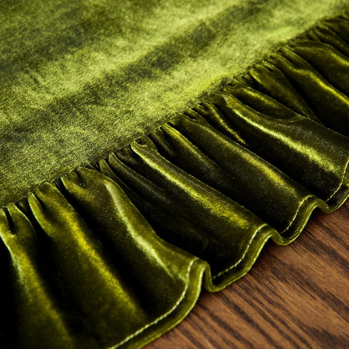 72 Inches Green,14x72 Inch Velvet Table Runner Soft Decorative Luxurious Solid Long Tablecloth with Retro Ruffle