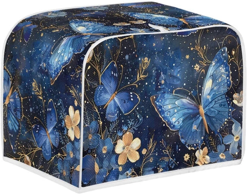 Butterfly Toaster Dust Cover 4 Slice, Floral Anti-Sputtering Toaster Covers, Washable Decorative Bread Toaster Cover, Dust Fingerprint Protection for Toasters Bread Maker, Blue