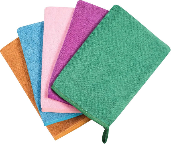 PHOGARY 5 Pack Microfiber Face Cloths, 6"x8" Fast Drying Bath Mitts Washcloth, Super