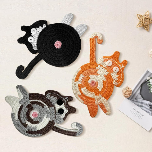 iYZZGH Protection(Cat-4PCS) Drink Coaster, Woven Creative Coasters for Cat Lovers, Gag Gifts Cat Coffee Coaster