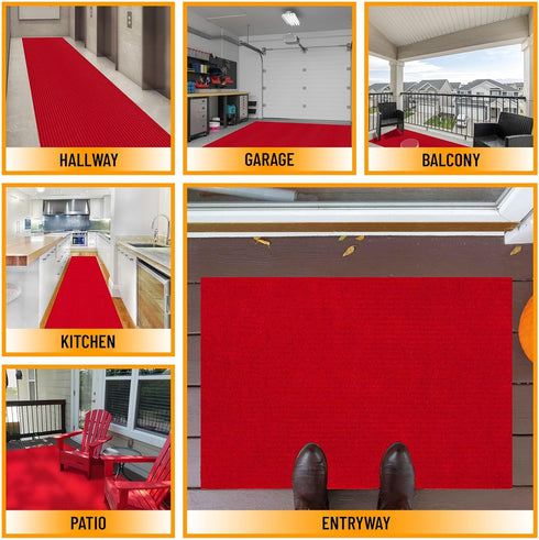 Solid Design Non-Slip Rubberback Area Rug, 2x4 Indoor/Outdoor for Entryway, 2' x 4', Red