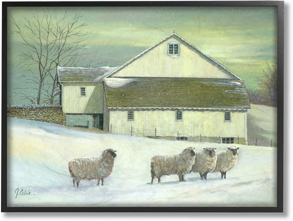 The Stupell Home Decor Sheep in Front of The Farmhouse - Green Toned Painting Framed Giclee Art