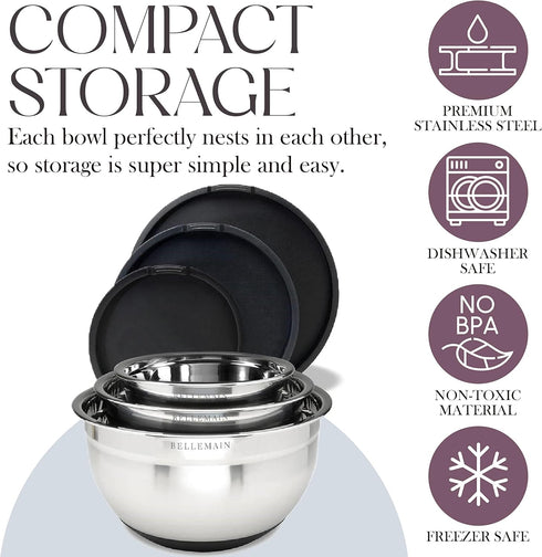 Bellemain Stainless Steel Non-Slip Mixing Bowls with Lids, 4-Piece Set