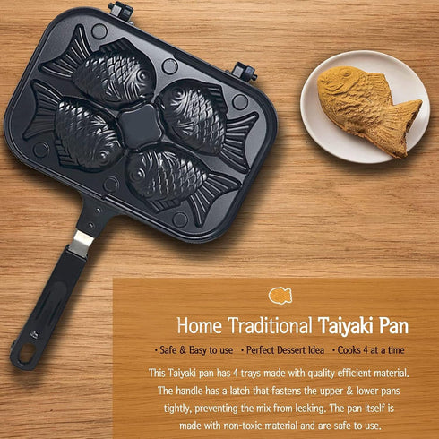 Luqeeg Taiyaki Pan, Japanese Non Stick Fish Shaped Pancake Double Baking Pan with Handle, Waffle Cake Maker Pan for Home DIY Cooking Party Dessert, Cook Up to 4 Pastry Dough by Luqeeg