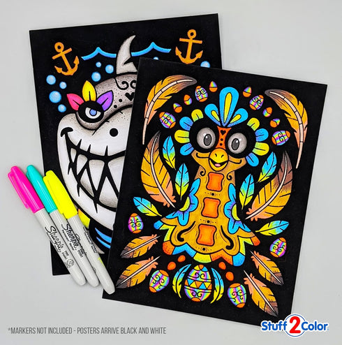Stuff2Color Super Pack of 18 Fuzzy Velvet Coloring Posters (Animal Smiles) - Arts & Crafts for Kids and Group Activities