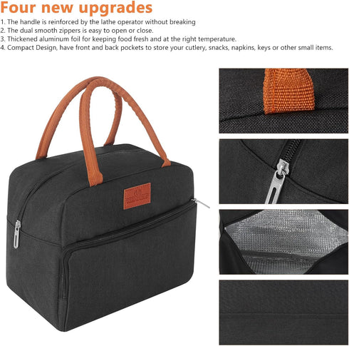 CCidea Insulated Lunch Bag for Men/Women, Small Leakproof Reusable Lunch Tote for Work/Office/Picnic/Travel - Black