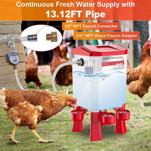 Kweetle 2 4 158.4-Inch 3/4'' 1/2'' Automatic Chicken Waterer Gallons, Float-Controlled Chicken Water Feeder with Water