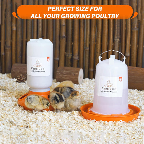 Eggluuz Set, 1L 1.5L 3 Chick Feeder and Waterer Kit Automatic Chicken Feeder and Waterer Chick Feeder and Chick Waterer