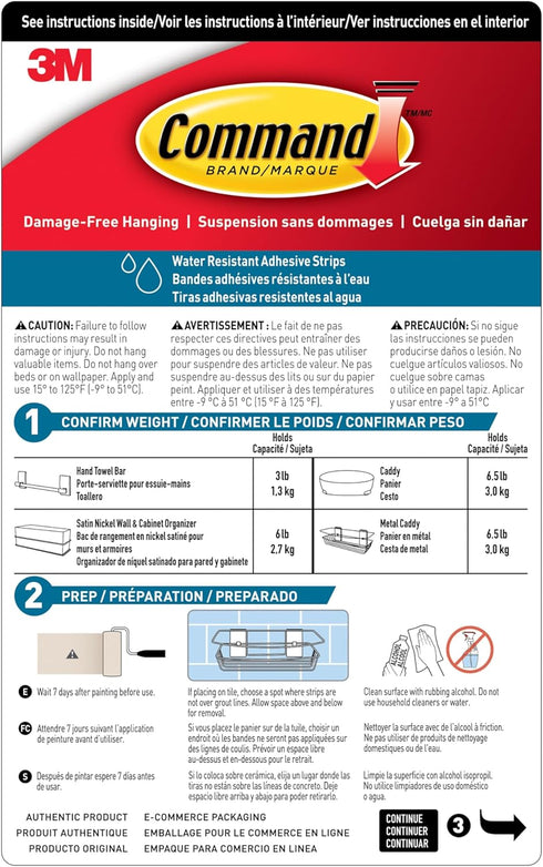 Command Packaging Shower Caddy with Water Resistant Strips, Organize Your Bathroom, Easy to Open Bathroom Decor