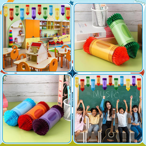 12 Pcs Crayon Pencil Hanging Honeycomb, Welcome Back to School Classroom Decorations for Teacher Appreciation Week