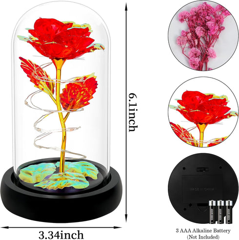 Childom Birthday Gifts for Women, Light Up Rose in Glass Dome, Colorful Red Flowers for Christmas, Anniversary, Birthday