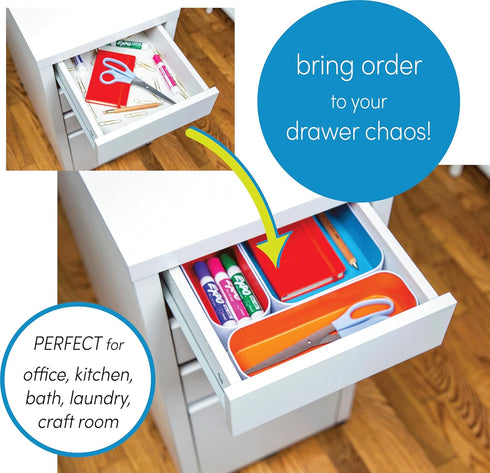 Three by Three Seattle 5 Piece Metal Organizer Tray Set - Black for Storing Makeup, Stationery, Utensils in Office