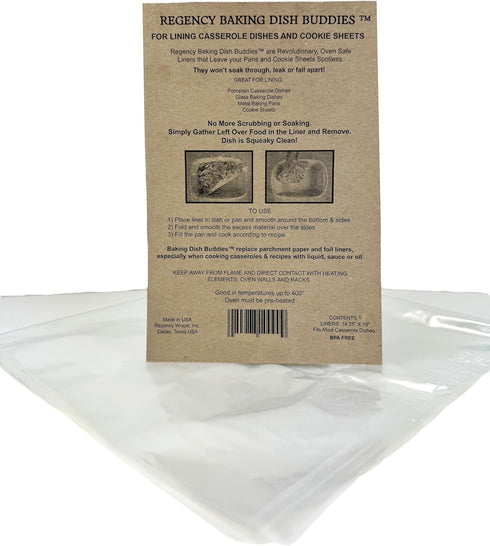 Regency Wraps Baking Dish Buddies, 14.5" X 19", Pack of 6 Non-Stick Liners for Mess-Free Casseroles