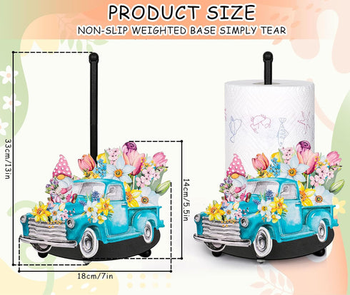 Countertop FYSUIMU Spring Flower Paper Towel Holder Tulip Floral Truck Gnome Paper Holder Stand Black Metal Tissue