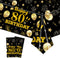 2 Pack 80th Birthday Tablecloths,54 x 108 inch Disposable Black and Gold
