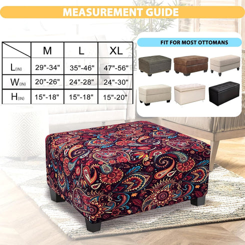 Ottoman Cover Rectangle Printed,Stretch Footstool Slipcover with Elastic Bottom,Soft Fabric Protector for Rectangular