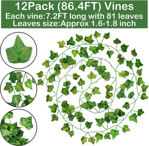 GPARK 84ft Artificial Ivy Garland - 12 Pack, 82 inch Hanging Leaves for Wedding, Party, Garden, Outdoor Decor