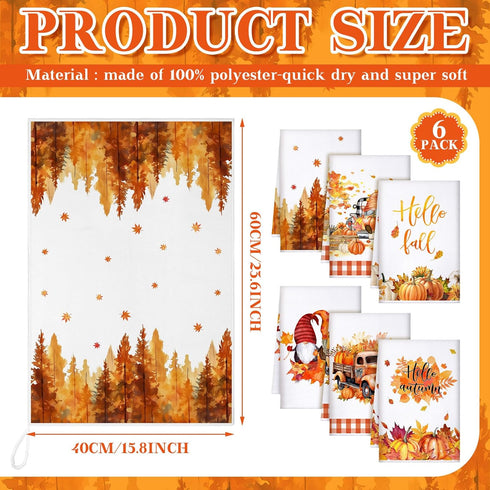 6 15.75'' 23.62''(Yellow,Maple Bencailor Pcs Thanksgiving Kitchen Towels Fall Pumpkins Dish Towels Maple Leaf Tea