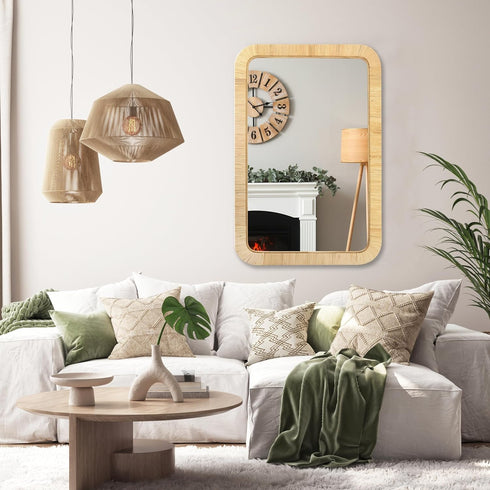 30'' 20" PERFNIQUE Rattan Mirror, x Rectangle Boho Bathroom Mirror, Decorative Wall Nursery Decor, Rustic Farmhouse