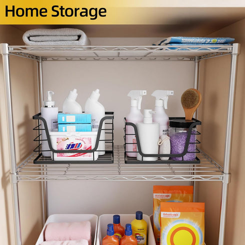 2 Pack Countertop ALOCEO Storage Stackable Kitchen Laundry Organizers with Bamboo Top, Large Trash Bag Holder and Small