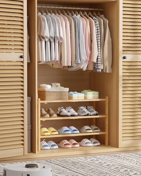 Closet 26.8" 11" 18.9", Kitsure Bamboo Wooden Shoe Rack for - Stackable Shoe Organizer with Modular Structure