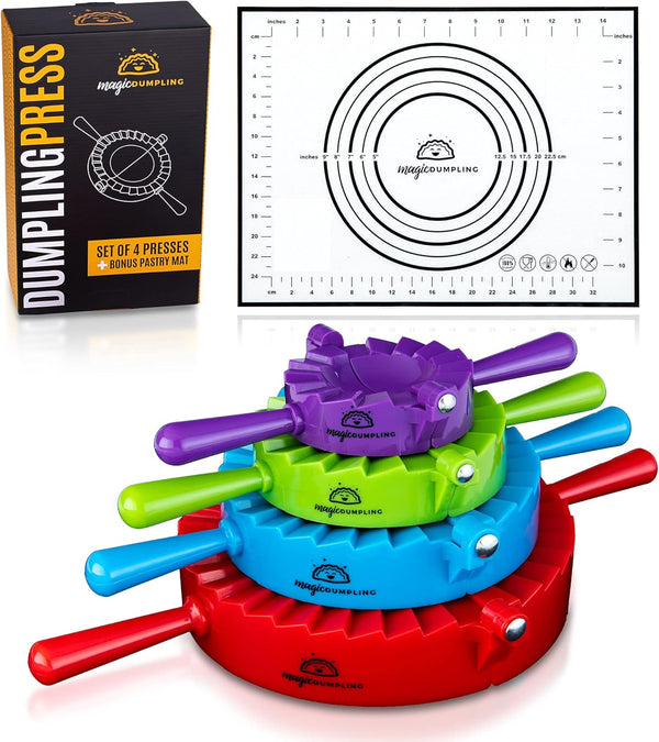 Magic Dumpling Maker Kit, Set of 4 for Ravioli, Empanadas, Gyozas, Pot Stickers, Wonton Dough Press