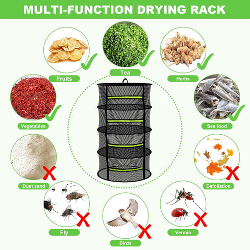 (6 MEKOLIFE Herb Drying Rack with Mesh Design, Hanging Drying Rack with Green Zipper & Garden Pruning Shears Versatile