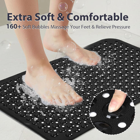 17x30 Inch Black Bathtub Mat Shower Mat Non Slip Standard Size, Soft Bubble Bath Tub Mat Shower Mats for Inside Shower